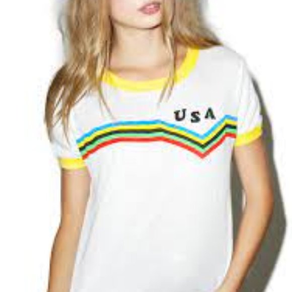 Wildfox Couture Dollskill US TEAM STRIPE TEE Size XS - Picture 8 of 8